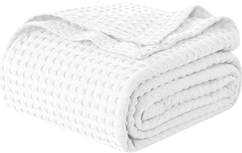 Elegant Comfort Premium 100% Cotton Waffle Blanket - Lightweight Breathable Waffle Weave Bed Blanket - Soft and Warm All Season Blanket for Couch, Sofa and Bed, Full Size 88x88 Inches, White