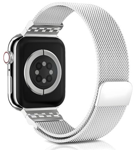 Uni-unzeit Bracelet De Remplacement Milanais Compatible Avec Apple Watch 49mm 46mm 45mm 44mm 42mm, Bracelets RéGlables MagnéTiquement Pour Iwatch Series 10 9 8 7 6 5 4 3 Se Ultra, Argent