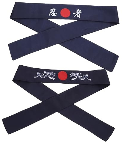 Didiseaon Bandeaux Japonerie Sport et Costume, Textile Éponge Absorbant, Lot 2 Pièces Bleu, Unisexe, Adapté Entraînement Fitness Cuisine, Ajustable Taille Unique