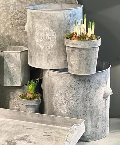 Zinc Tub 1x Metal Plant Pot, Individual Round Metal Garden Planter, Tin Pot for Plants, Rustic Flower Planter, Round Zinc Plant Pot, Flower Pot for Outdoors, Garden Pot Metal Storage Pot (Extra Large)