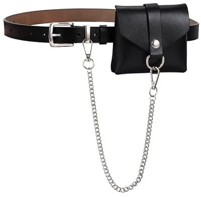 LVUNZJCA Modische Gürteltasche Waistpack Damen Kettengürtel Frack Anzug Punk Kleiner Gürtel Gürteltasche für Damen