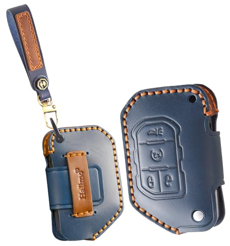 HIBEYO Funda para llave de coche compatible con Jeep Wrangler JL JK JLU XD Rubicon Gladiator JT Sahara JLU 2018-2023 funda protectora caja llave mando a distancia llavero llavero 4 botones azul