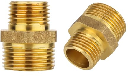 Gosknor 2pcs Brass Hex Nipples, 3/4 NPT Male x 1/2 NPT Male Pipe Fitting Adapter High Pressure Pipe Connector for Gas, Oil, Water Pipes