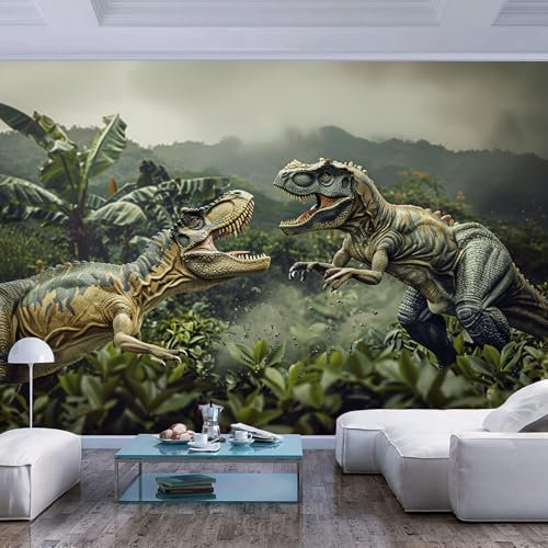 3D Effekt Fototapete Tiere Dinosaurier Grün Kinder Tapeten Wandtapete Wanddeko Design Wand Dekoration Wohnzimmer Schlafzimmer Büro Flur