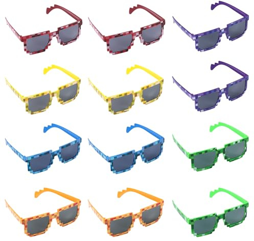 SAVITA 12 Gafas de Sol Pixeladas, Gafas Pixeladas Colores Gafas Gamer para Niños y Adultos para Cumpleaños Eventos de Videojuegos Fiestas Rave y Accesorios Fotográficos