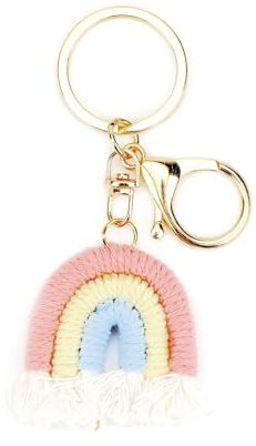 Gallkeat Regenbogen Schlüsselanhänger, Gewebte Regenbogen Quasten Anhänger, Boho Eigenhändig Keychain, Mädchen Taschenanhänger