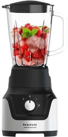 Taurus – Batidora Vaso Magnum Press 1500 | Jarra Cristal 1,5L | 1500W | 2 velocidades+Turbo | Cuchillas 4 filos INOX | Pica Hielo | Sistema Bloqueo