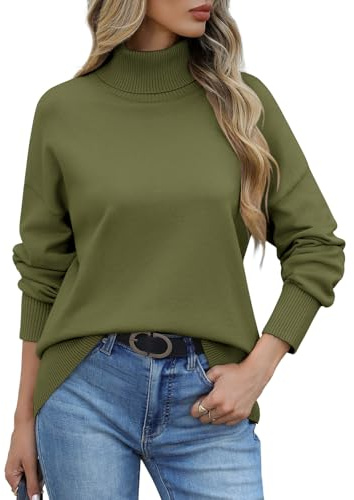 heekpek Maglione Collo Alto Donna Elegante Invernale Maglia Manica Lunga Caldo Maglione Oversize Dolcevita Maglioni Invernali Pullover Sweater Donna, Verde Militare, S