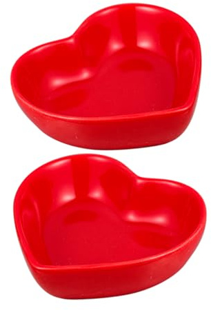CLISPEED 2pcs Heart-Shaped Ceramic Dipping Sauce Bowls in Red, Compact and Stackable Design for Home or Restaurant Use, Small Bowls for Appetizers and Sushi Serving