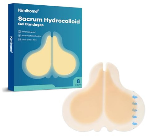 Kimihome Hydrocolloid Sacral Dressing 5cm x 18cm, Self-Adhesive Border Pad, Waterproof & Absorbent for Pressure Ulcer Care, 8 Pack