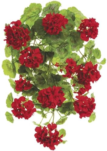 LSNNMU Flores Artificiales Colgantes 2 Piezas de Flores Artificiales Geranio Colgantes, decoración roja for el hogar, Navidad