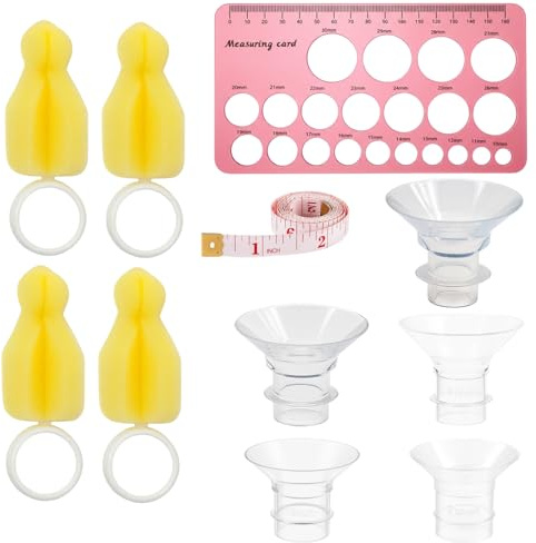 Flange Inserts for Breast Pump, Silicone Breast Pump Flange Insert Set with 5 Sizes (13/15/17/19/21mm), Includes Nipple Ruler and 2 Cleaning Brushes, Compatible with Most Breast Pumps