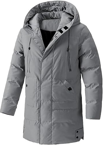 Vinterjacka med huva för män tjock varm kappa mitt lång parkas vadderad puffer plus size termisk vardaglig utomhus ytterkläder, Grå, 8XL