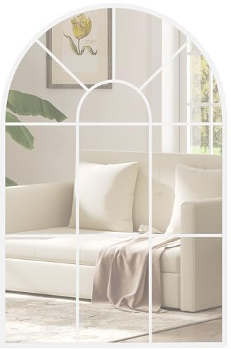 HOMCOM Modern Arched Wall Mirror, 91 x 60 cm Window Mirrors for Living Room, Bedroom, White