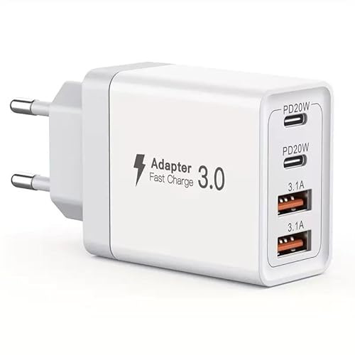 EU travel adapter charger, fast charging 2 USB C and 2 USB A European plugs, European wall adapter with 2 USBA port and 2 Type C ports, Compatible with fast charging of iPhone/Samsung and others