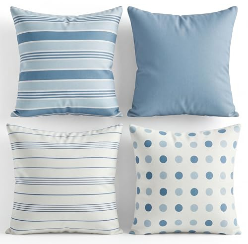 TIN DREAMS FACTORY | Pack de 4 Fundas de Cojín 45x45 cm Tonos Azul Suave – Desenfundables y Lavables – Almohadones Modernos – Hechas en España – Decoración Hogar, Cama, Sofá, Sillón