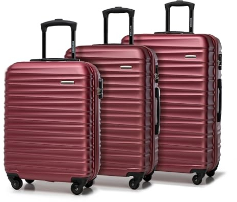 WITTCHEN Reisekoffer 3er Koffer-Set Rollkoffer Trolley Handgepäck Reisekofferset Gepäckset Hartschale ABS 4 Spinner-Rollen Zahlenschloss Groove Line kastanienbraun Lufthansa/Eurowings/Ryanair/Condor