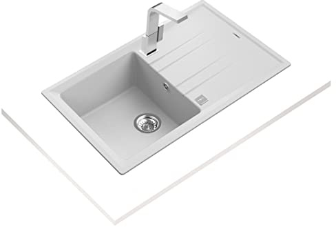 TEKA Fregadero Encastrado 1 Cubeta Granito Reversible con Escurridor, Profundidad 200mm, Desagüe Automático, Mueble 50cm, Stone 50 B-TG 1C 1E