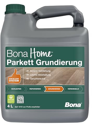 Bona Home Parkett Grundierung 4 L, Holzgrundierung, Klarlack, Holzschutzgrund, Holzboden Parkettlack, Parkettpflege versiegeltes Parkett