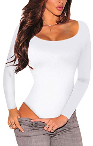 SEBOWEL body damer långärmad kortärmad dambody sexig elegant bodysuit toppar underbody långärmad body för kvinnor, #01 vit, S