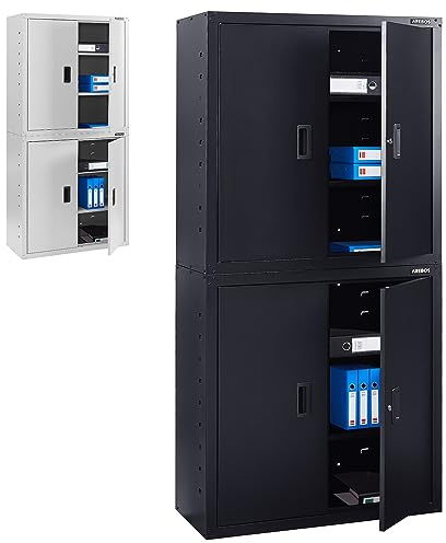 AREBOS Armoire de Bureau en Acier 4 étagères réglables (180x90x40cm) avec roulettes, Noir