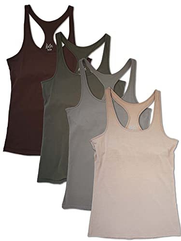 Kalon Women's 4-Pack Racerback Shelf Bra Camisole Base Layer (3X-Large, Earth)