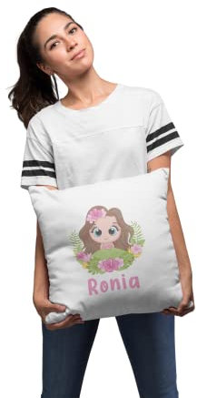 Sambosa Kinder Kissen Personalisiert mit niedlichem Mädchen Motiv und Wunschname - individuelle Geschenke Kissenbezug Kissenhülle Kind Geburtstag Junge Mädchen Geschenkidee