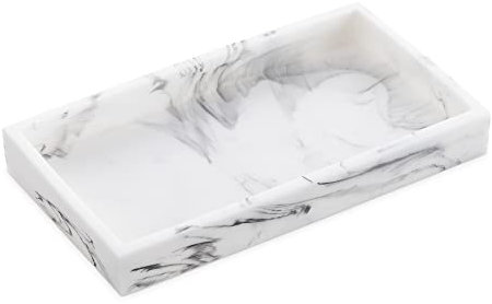 Navaris Weißes Marmorharz-Tablett – 23,5 x 12,5 cm Badezimmer-Organizer – dekorativer Halter für Schmuck, Küchentheke, Nachttisch