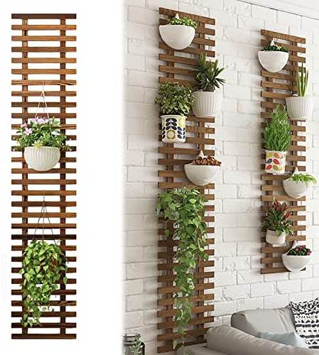 Natur Pflanzen Rankgitter Rankhilfe, Hartholz Spalier Rankgitter Holzzaun Pflanzengitter, Pflanzenständer, Rankgerüst, Hängende Pflanzgefäße Garten Terrasse Wanddekoration (150x29cm/59x11.4in)