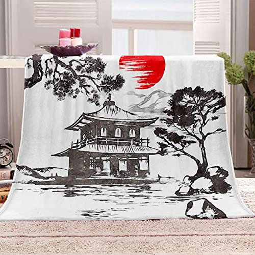 Boceoey Kuscheldecke 150x200 cm Flauschige Wohndecke als Sofa überwurfdecke Tagesdecke, Decken für Sofa Couch Bett, Weiche Warme Fleecedecke für Camping Outdoor Japanisch Turm
