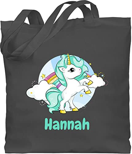 Baumwolltasche - Einhorn Wunschname Personalisiert mit Namen Unicorn Custom Gift Einhörner - Unisize - Dunkelgrau - personalisierte tasche kindergarten unicorns beutel stofftasche kinder name