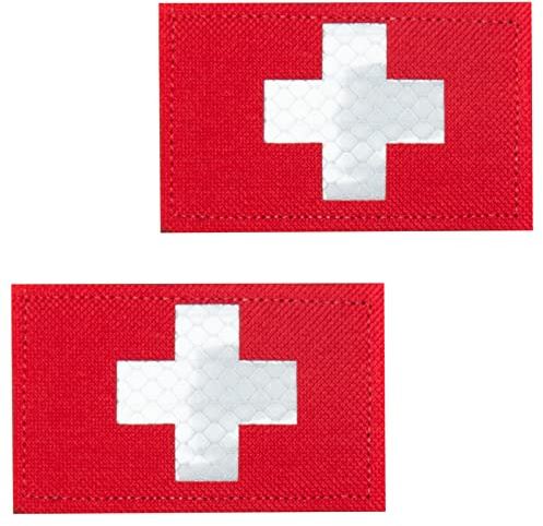 2 st IR reflekterande medicinska lappar taktiska militära lappar, infraröda IR EMS EMT MED medicinskt rött kors moral krok och ögla märke första hjälpen lappar