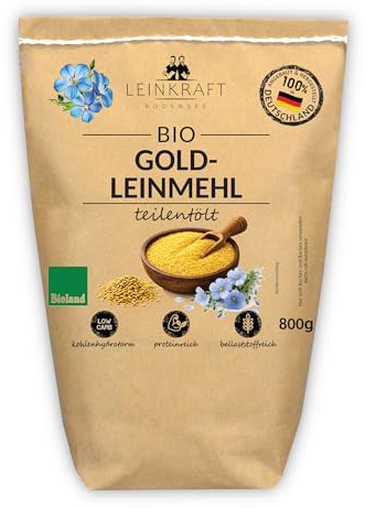 800 g BIOLAND Leinsamenmehl GOLD | aus 100% deutscher, goldener Leinsaat | Goldleinmehl frisch gemahlen. Vegan. Low Carb & Keto geeignet. Protein- & Ballaststoffreich. Regional.