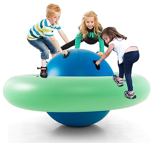 Costzon Inflatable Dome Rocker Bouncer, 88'' Kids Rock and Roll Teeter Totter Seesaw and Climbing Bridge with 6 Handles, Blow Up Giant Rocking Ball Playground Equipment Indoor Outdoor Game Toy Gifts