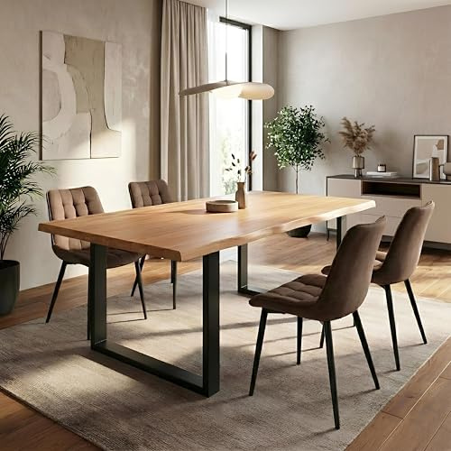 Krok Wood Esstisch Dublin aus Massivholz mit Metallbeine (Buche, 160 x 90 x 75 cm)