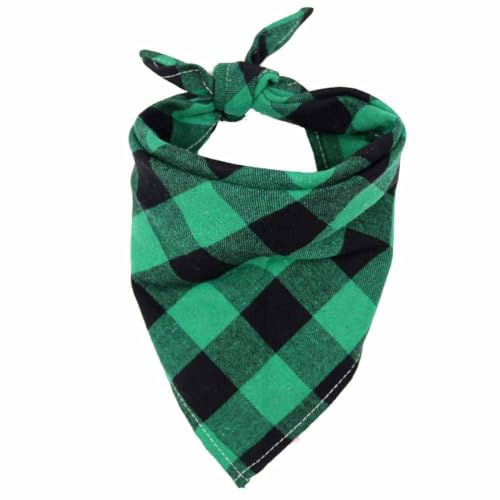 SHTGOI 2 Stück Hundehalstuch Klassisches Kariertes Bandana Waschbare Baumwolle Hund Dreieckstuch Verstellbares Halstuch kopftücher für Kleine Mittelgroße Hunde Katzen Großes grün-schwarzes Karo L