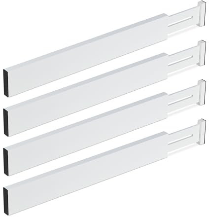 Relaxdays Schubladentrenner, 4er Set Ladentrenner, verstellbar von 46 bis 56 cm, Schubladenteiler Küche, Bambus, weiß