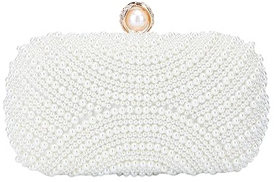 Fecialy Frauen Perle Kupplung Geldbörsen Abend Handtaschen Kupplung Hochzeit Kristall Schultertasche mit Perlenkette