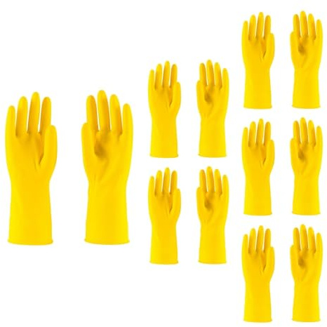 HOMESHOPA Household Rubber Gloves, Yellow Cleaning Washing Up Gloves, Non Slip Kitchen Dishwashing Gloves with Cotton Lining, Flexible Long Sleeves Reusable Waterproof Latex Gloves (6, X-Large)