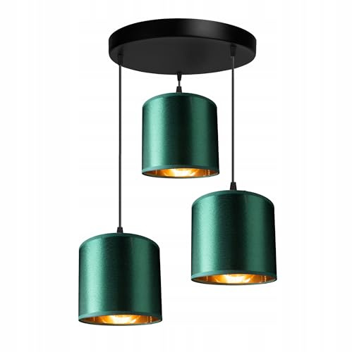 FKL DESIGN Home Deco Deckenlampe Schwarz Grün-Gold Rund Deckenleuchte industrial style, retro, vintage 3 flammmig Wohnzimmerlampe Industrie E27 Schlafzimmerlampe Inca