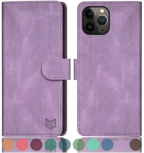 SUANPOT [RFID Schutz für iPhone 11 Pro Max 6,5-Zoll Hülle PU Leder Handyhülle Lederhülle Klapphülle Kartenfach Flip Cover für Apple 11 Pro Max Handy hülle Leather Wallet Phone Case Flieder Lila