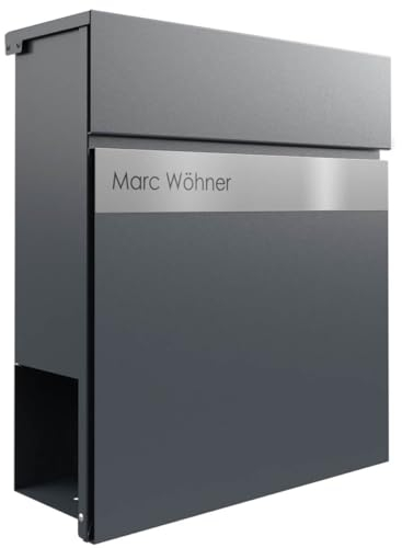 Briefkasten Manufaktur Design Briefkasten Kant Edition mit Zeitungsfach - Elegance 2 individuell mit Ihrem Namen (RAL 7016 anthrazitgrau)