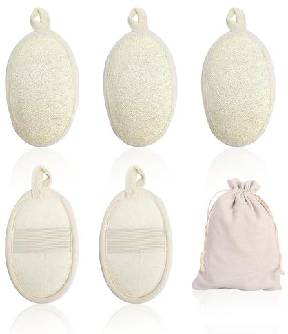 5 panni da bagno luffa, dischi di luffa beige, 1 sacchetto, spugna da bagno per adulti, spugna luffa, spugna per lavaggio viso, spugna esfoliante