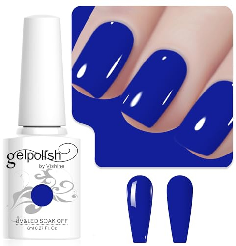 Vishine Esmalte de Uñas en Gel Azul Zafiro, 8ml - Alta Brillantez, Secado UV, Manicura Francesa, Salón DIY L248