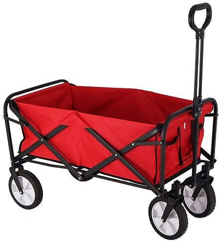 CRBUDY Campingtrolley, Einkaufswagen, tragbarer, zusammenklappbarer Trolley, Gartenwagen, robuster Wagen mit Rädern für den Transport im Freien (Rosso)