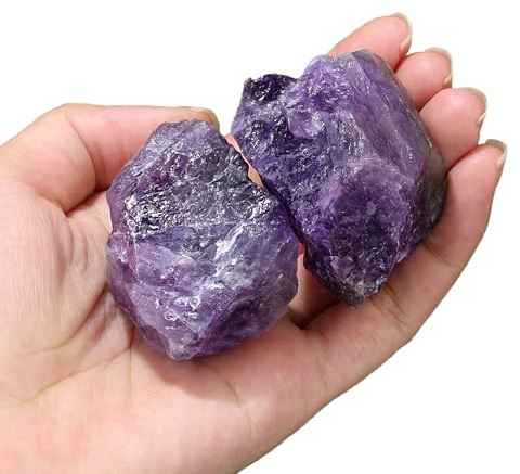 GUJOXILA 2 Stück Amethyst Große Rohstein Kristalle Amethyst Stein | Naturstein Kristall Lila Steine Premium Reiki Wassersteine 4.5–5.5 cm