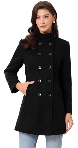 Allegra K Women Casual Stand Collar Winter Trench Pea Overcoat | Vintage design with side pockets. Suitable for work, office, shopping. Cold weather outerwear
