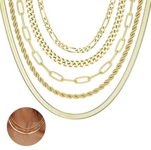 Kakonia Collier Femme Or, Chaîne Multicouches Acier Inoxydable 14K Plaqué Or Réglable Empilable Fantaisie Avec Charms - Doré