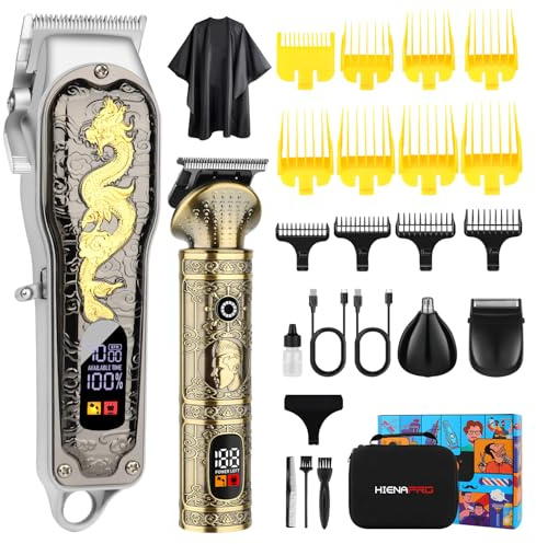 HIENA PRO Professional Hair Clippers for Men, Cordless Rechargeable Clippers Set and Trimmers Kit, Electric Grooming kit and Hair/Beard Trimmer, Nose Hair Trimmer, Hair Cutting Tools, Gifts for Men