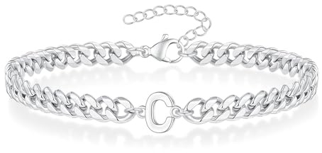 Angelra Pulseras de cadena de eslabones cubanos con inicial de plata para hombres, regalos de Navidad, pulsera de letras significativas para mujeres, regalos únicos para el día del padre para marido